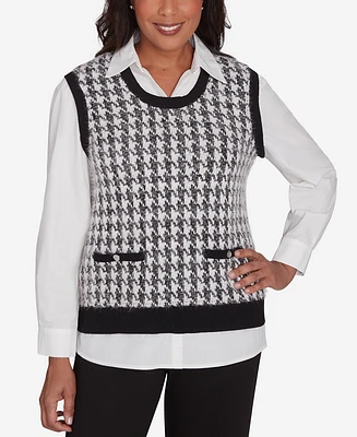 Alfred Dunner Runway Ready Women's Houndstooth Two One Vest