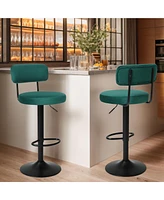 Simplie Fun Retro Velvet Adjustable Bar Stools with Curved Backrest (Set Of 2)