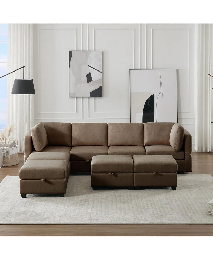 Simplie Fun Modular Sectional Sofa with Storage and Adjustable Backs