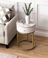 Streamdale Furniture Sintered Stone Round Nightstand with Drawer