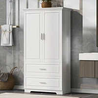White Bathroom Cabinet with Adjustable Shelf, 2 Doors, 2 Drawers