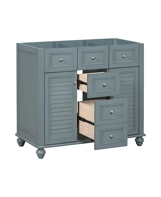 Simplie Fun 36" Blue Bathroom Vanity Cabinet with Drawers & Soft-Close Doors