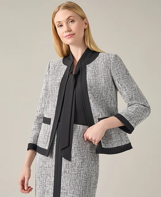 Kasper Petite Collarless Open-Front Trimmed Blazer