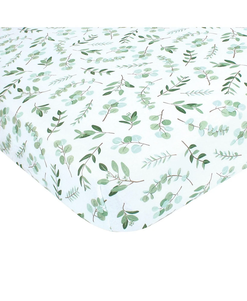 Hudson Baby Infant Girl Cotton Fitted Crib Sheet, Eucalyptus, One Size