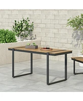 Streamdale Furniture Sleek Aluminum Outdoor Dining Table With Faux Wood Slats