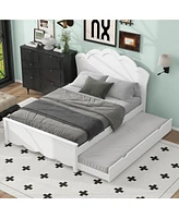 Streamdale Furniture Full Size Wood Platform Bed with Headboard and Twin Trundle, White