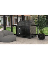 45" Indestructible Dog Crate with Roof, 2 Doors, Trays, Wheels