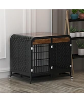 Streamdale Furniture Heavy Duty Dog Crate Table with Removable Trays and Lockable Wheels