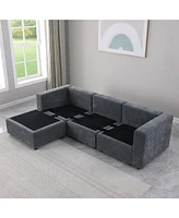 Simplie Fun Modular Sectional Sofa with Ottoman, Convertible Couch