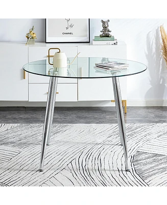 Simplie Fun 40" Glass Top Dining Table with Electroplated Silver Metal Legs