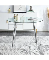 Streamdale Furniture 40" Glass Top Dining Table with Electroplated Silver Metal Legs