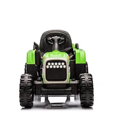 24V Electric Ride-On Tractor with Trailer, Remote Control, Music, Lights, Safety Belt