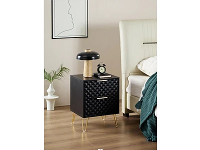 Simplie Fun Modern Black Nightstand Set of 2 with 2 Drawers