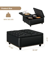 Streamdale Furniture Pu Leather Oversized Storage Ottoman with Nailhead Trim