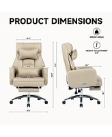 Swivel Ergonomic Office Chair with Footrest, Leather, 155° Recline