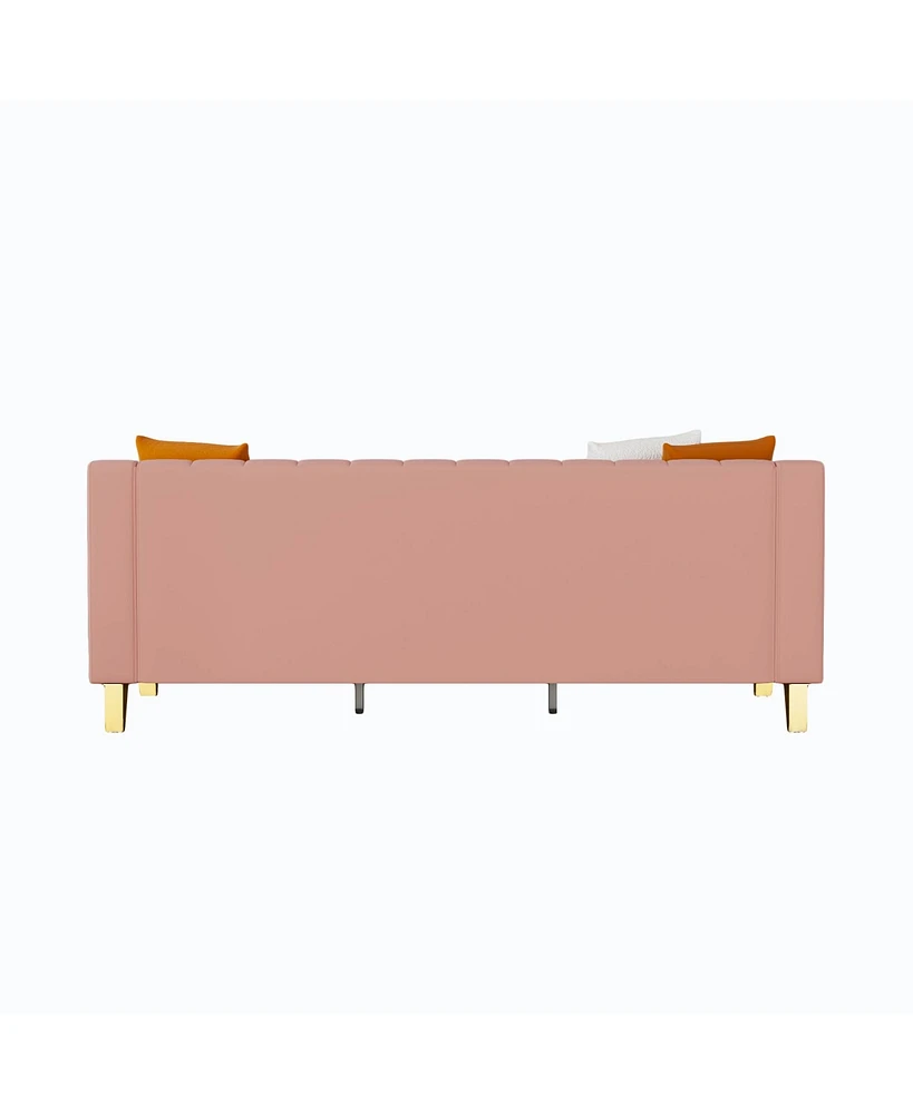 Simplie Fun Luxury Pink Velvet Sofa with Gold Accents