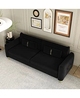 Simplie Fun 85.83" Velvet Sofa with Pillows, Black