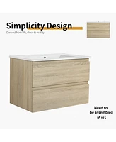 Streamdale Furniture 30" Wood Grain Vanity with Ceramic Sink and Soft-Close Drawers