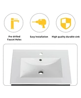 Wall-Mounted Bathroom Vanity with Ceramic Sink & Soft-Close Doors