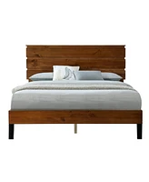 Mid-Century Modern Solid Wood Queen Bed with Unique Headboard