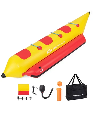 Costway 3-Person Inflatable Banana Boat with Boating and Water Sports Electric Air Pump