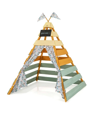 Costway Kids Teepee Tent with Machine Washable Flags & Door Curtains Detachable