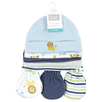 Hudson Baby Boys Unisex Cotton Cap and Scratch Mitten Set