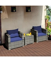 Skonyon 3 Pieces Patio Rattan Furniture Bistro Sofa Set with Cushioned