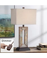 Tahoe Industrial Rustic Table Lamp 26" High with Table Top Dimmer Natural Slate Tan Rectangular Box Shade for Bedroom Living Room House Home Beds
