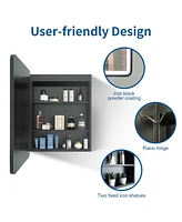 Stylish 20x28" Black Framed Medicine Cabinet with Mirror, Anti-Fog