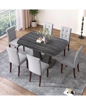 Simplie Fun Modern 6-Person Dining Set: 63" Table, 6 Upholstered Chairs