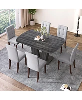 Simplie Fun Modern 6-Person Dining Set: 63" Table, 6 Upholstered Chairs