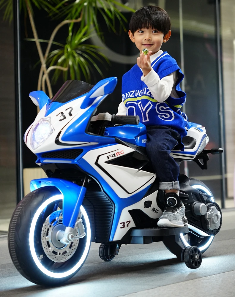 Streamdale Furniture Electric Motorcycle for Kids with Training Wheels and Lights