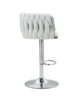 Streamdale Furniture 360° Swivel Bar Stools with Woven Back & High-Rebound Cushion (Set Of 2)