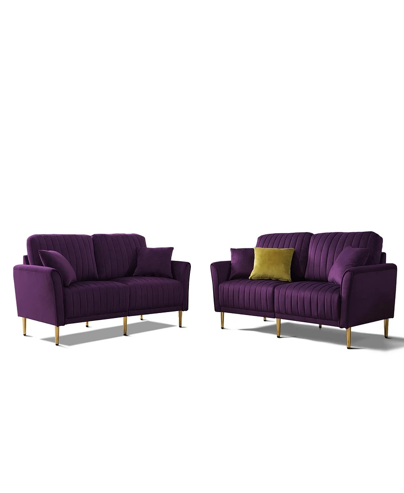 Simplie Fun 2-Piece Purple Velvet Upholstered Sofa Set