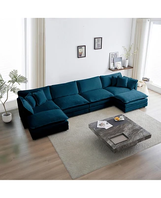 Simplie Fun Premium Chenille U-Shaped Sectional Sofa with Ottomans