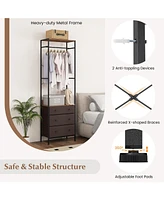 Slickblue Freestanding Closet Organizer with 3-position Hanging Rod and Storage Shelves