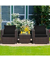 Skonyon 3 Pieces Patio Conversation Rattan Furniture Set with Cushion