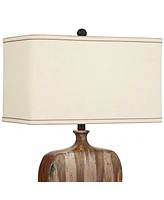 Julius Modern Table Lamp 27" Tall with Table Top Dimmer Copper Drip Brown Ceramic Fabric Rectangular Shade for Bedroom Living Room House Home Bed