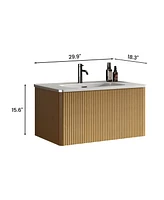 Etna 30" Striped Oak Vanity w/ White Ceramic Sink