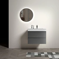 30" Gray Wall-Mounted Vanity: Soft-Close Drawers, Handle-Free Design