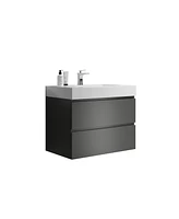 Streamdale Furniture 30" Gray Wall-Mounted Vanity: Soft-Close Drawers, Handle-Free Design