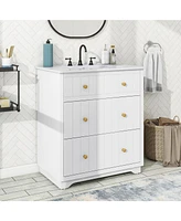 Streamdale Furniture 30" Modern White Bathroom Vanity with Drawers