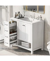 Streamdale Furniture 36" White Bathroom Vanity with Ceramic Sink, Cabinet, Drawers, Open Shelf