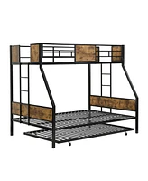 Streamdale Furniture Twin Over Full Bunk Bed with Trundle, Guardrails, Storage