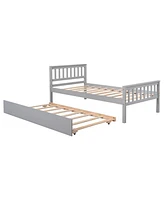 Streamdale Furniture Twin Bed with Trundle, Platform Frame, Headboard/Footboard, Grey