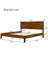 Simplie Fun Mid-Century Modern Solid Wood King Bed with Three-Piece Headboard