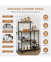Costway Kitchen Bakers Rack Microwave Stand Coffee Bar w/ S-Hooks & Stemware Holder