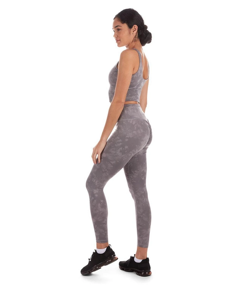 MeMoi Women's Tie Dye Print Scrunch Butt Stitch Athletic Legging