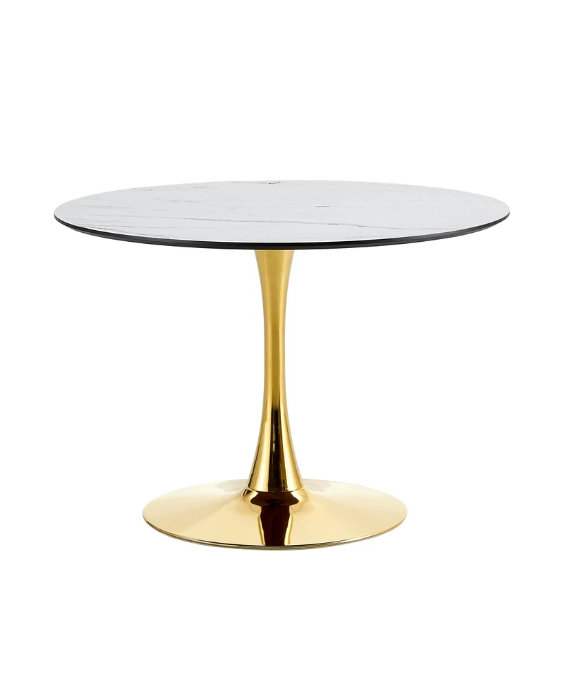 Simplie Fun Round Dining Table, 108cm White Mdf Top, Gold Metal Legs